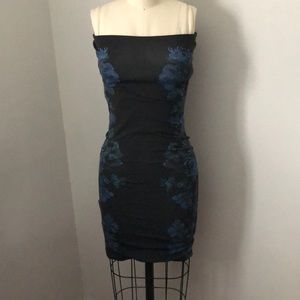 Free People Strapless Bodycon Blackblue rose dress